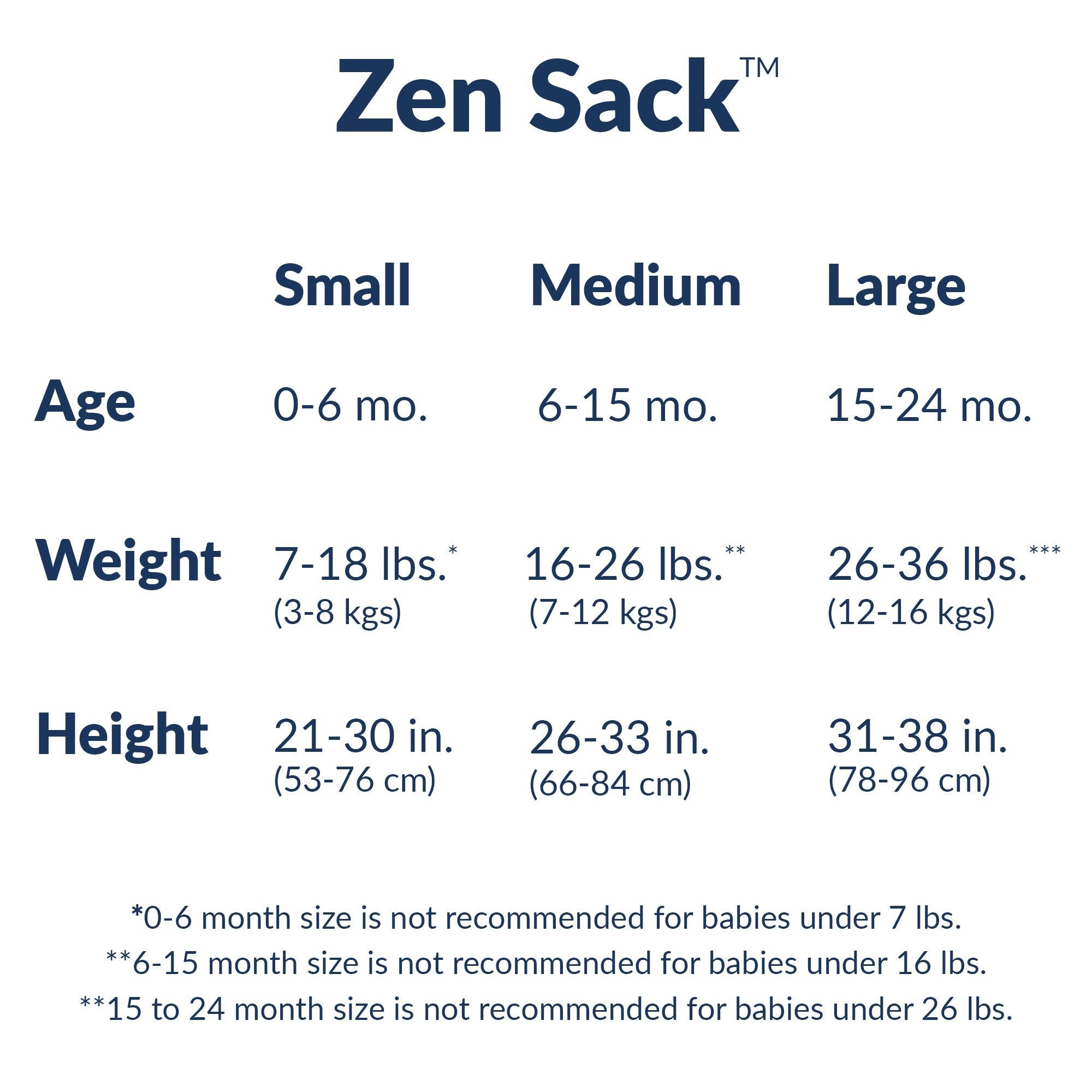 Zen sales sack sizes